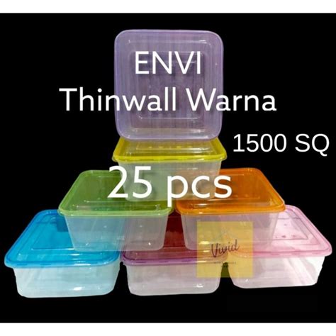 Jual Thinwall Warna Kotak Segi 1500ml SQ Premium ENVI Isi 25 Pcs