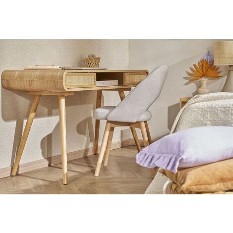 Chaises Scandinaves En Tissu Effet Velours Textur Beige Et Bois Clair