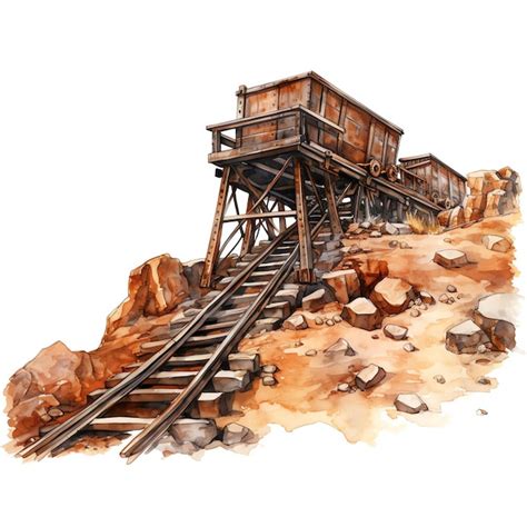 Premium Photo Watercolor Mining Cart Track Western Wild West Cowboy