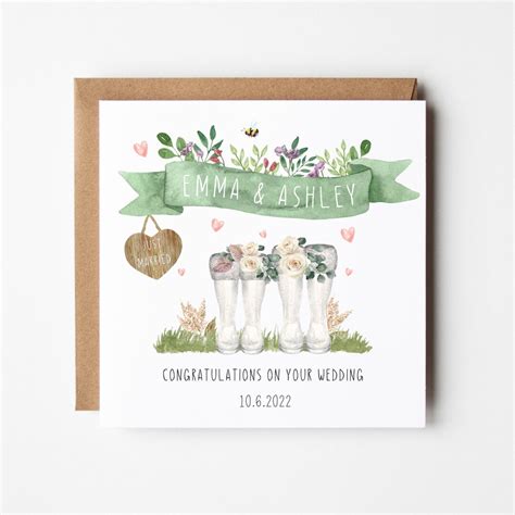 Lesbian Wedding Card Personalised Wedding Card Same Sex Wedding Welly Boots Wife And Wife