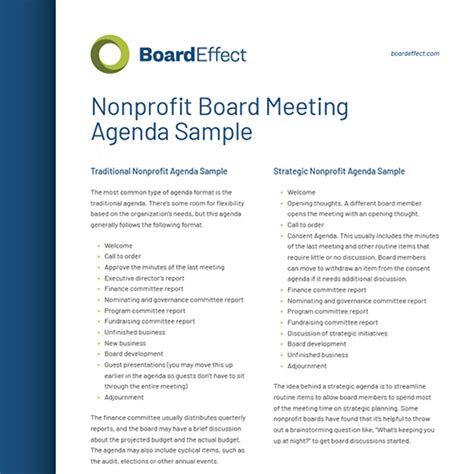 Non Profit Board Meeting Agenda Template Pdf Template