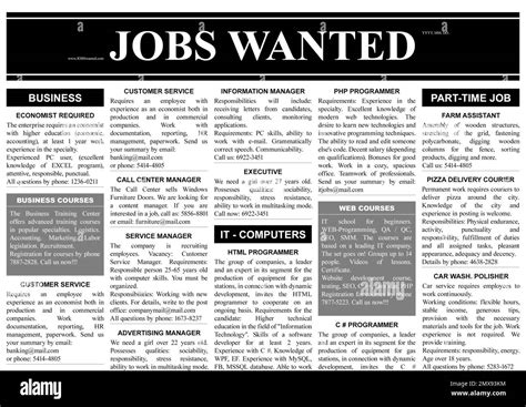 Job Advertisements Newspaper Black And White Stock Photos Images Alamy