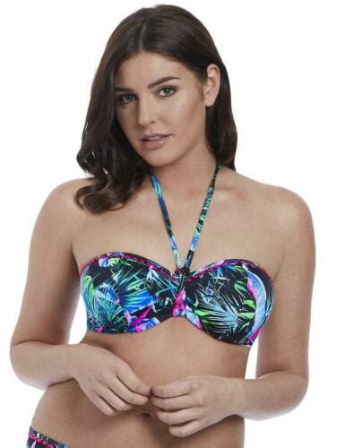 Freya Jungle Flower Bikini Top Underwired Strapless Black Tropical