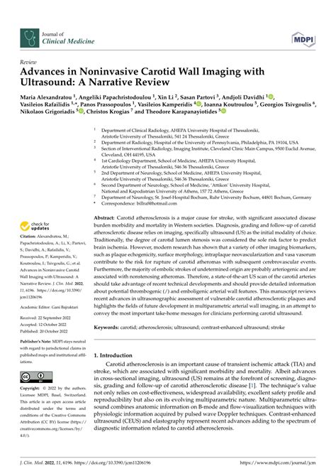 Pdf Advances In Noninvasive Carotid Wall Imaging With Ultrasound A