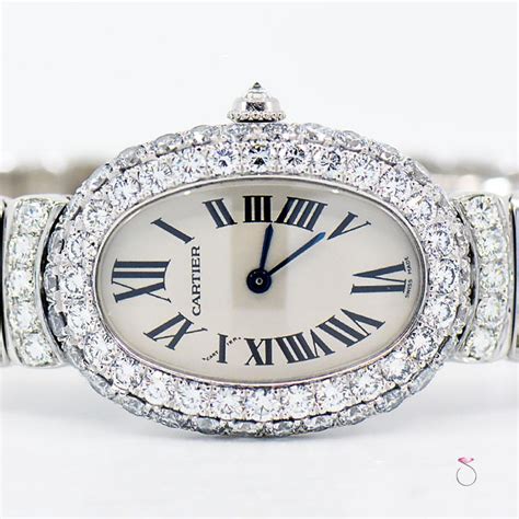 Cartier Baignoire 18k Wg Factory Diamond Case And Bracelet Ladies Watch Ref 1955 For Sale At