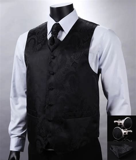 Ve08 Black Paisley Top Design Wedding Men 100 Silk Waistcoat Vest