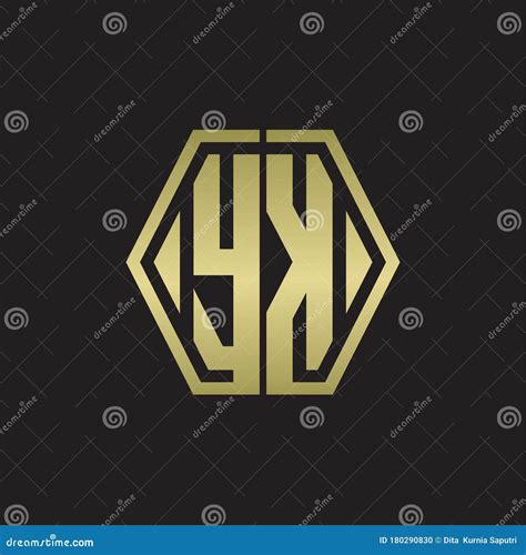 Yk Logo Monogram With Hexagon Line Rounded Design Template With Gold