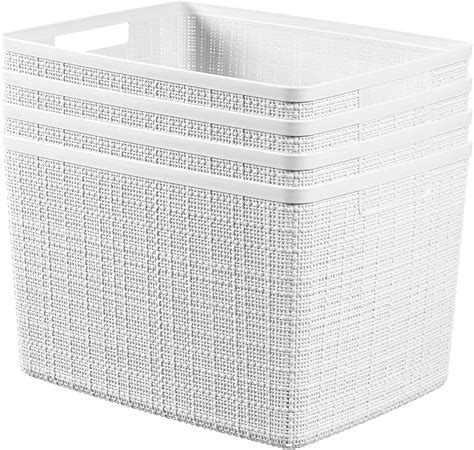 Obstnny 2 Pack White Stacking Storage Bin Plastic