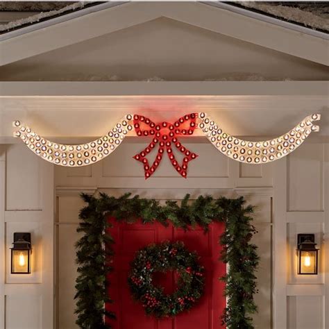 Dazzling Lighted Swag And Bow Christmas Decorations Holiday Decor