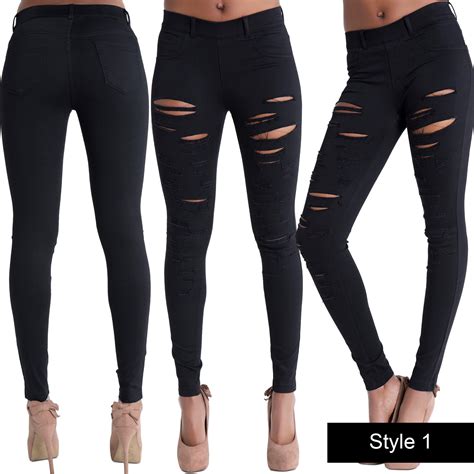 Women Ladies New Ripped Denim Sexy Skinny Leg Jeans Size 6 8 10 12 14