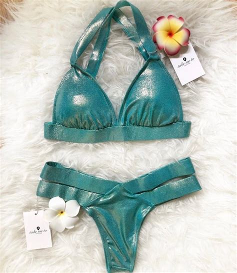 Metallic Blue Bikini Triangle Adjustable Bikini Top Etsy