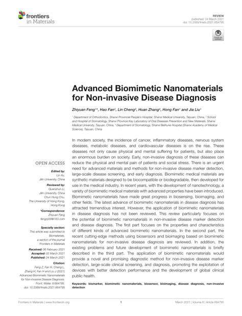 Pdf Advanced Biomimetic Nanomaterials For Non Invasive Disease Diagnosis