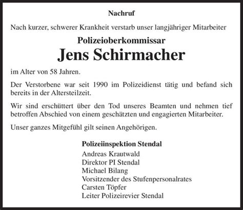 Traueranzeigen Von Jens Schirmacher Abschied Nehmen De