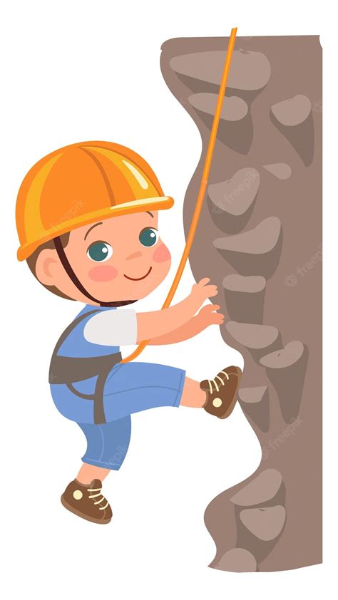 Premium Vector Happy Kid Climbing Rock Wall Cartoon Boy