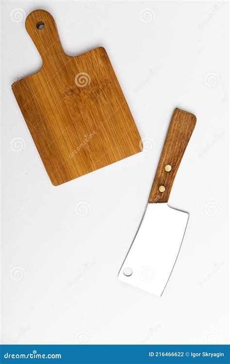 Knife Hatchet And Cutting Board Top View Stock Photo Image Of Cooking