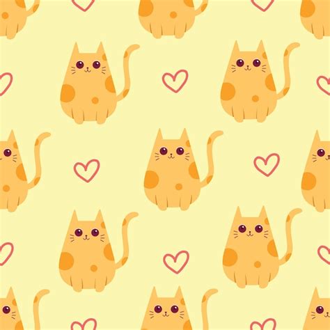 Premium Vector Cute Orange Cat Cartoon Seamless Pattern Background