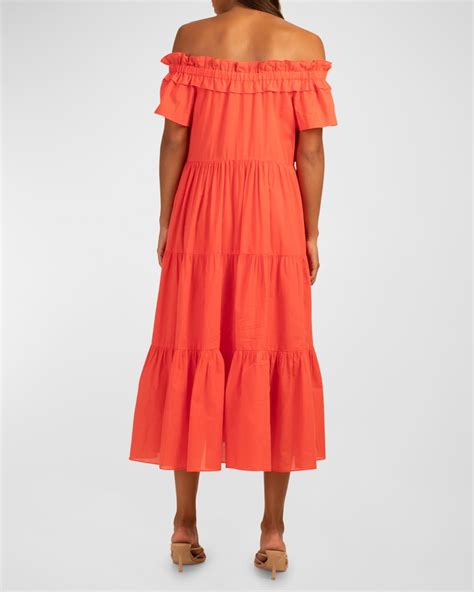 Trina Turk Cattleya Off Shoulder Midi Dress With Smocked Detail