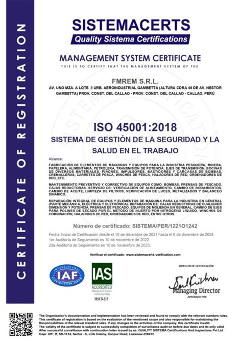 Certificado Iso Fmremperu