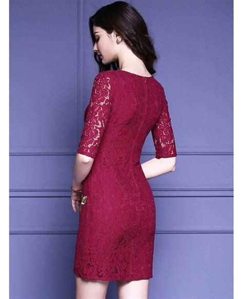 Half Lace Sleeve Bodycon Dress Wedding Guests With Embroidered Flowers