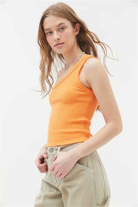 Uo Ribbed One Shoulder Tank Top Urban Outfitters