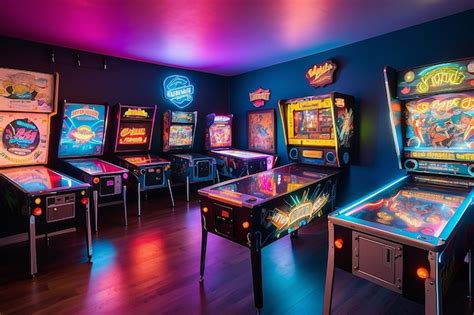 Premium Ai Image Retro Gaming Room With Vintage Arcade Machines A