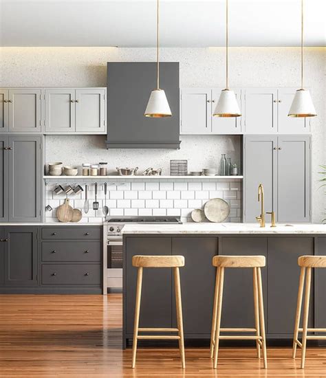 Two Tone Kitchen Cabinets Dark Gray Lower Cabinets With Black Countertop