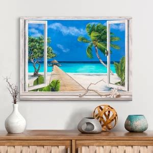 Quadro Trompe L Oeil Stampa Su Tela Spiaggia Tropicale