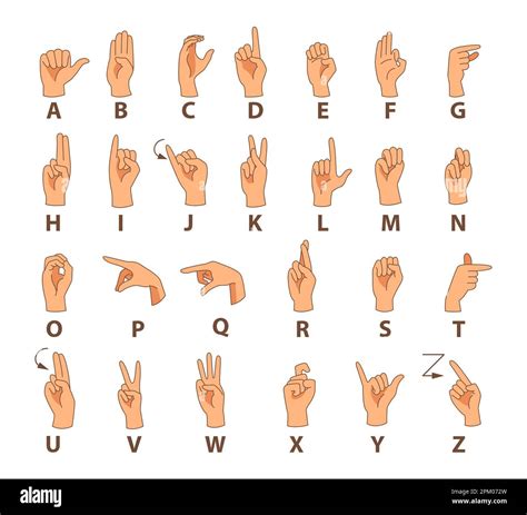 Hands Showing Sign Language Alphabet Vector Illustrations Set Stock