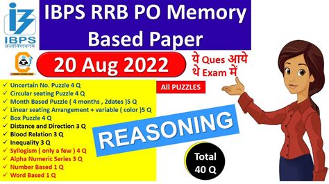 RRB PO 2022 Memory Based Paper 20 Aug 2022 Exam Reasoning All 40