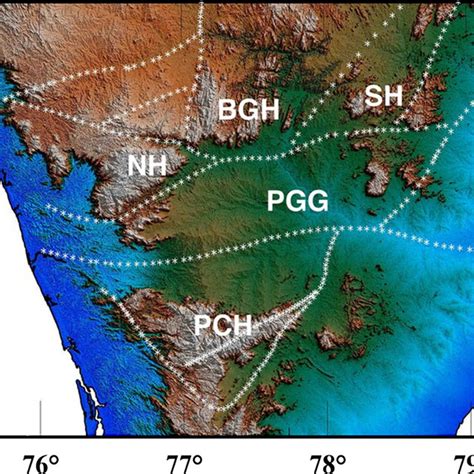 Physiographic map of the Palghat gap. BGH: Biligirirangan hills, NH ...