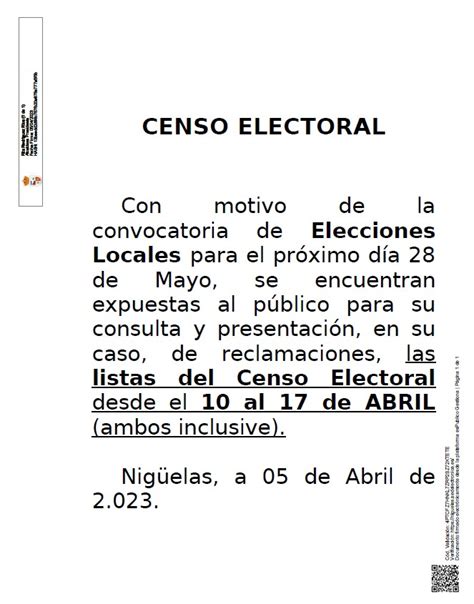 Edicto Censo Electoral Nig Elas