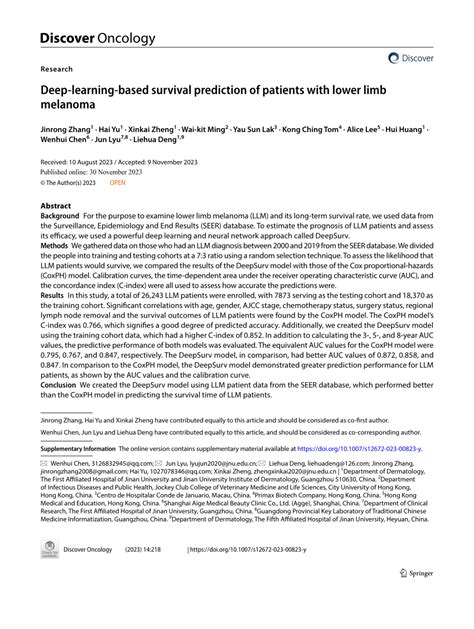 Pdf Deep Learning Based Survival Prediction Of Patients With Lower