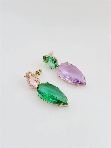 Mismatched Earrings Drop Asymmetrical Color Cubic Zirconia Etsy