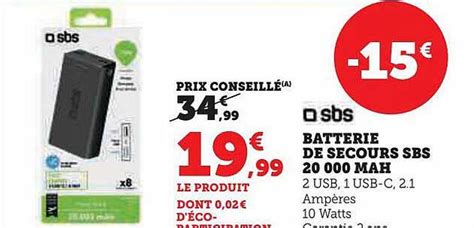 Promo Batterie De Secours Sbs 20000 MAh Chez Hyper U ICatalogue Fr