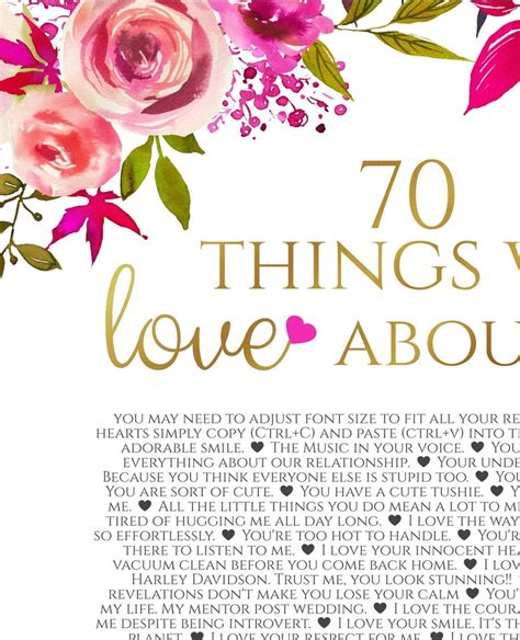 Roses 70 Reasons We Love You Editable Template 70 Things We Etsy