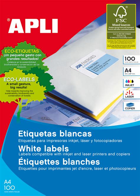 Apli Étiquettes Blanches Permanentes 70 0 x 16 9 mm 100 Feuilles