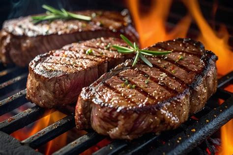Premium Photo Defaultthickcutsteakssearingonthegrillseasoned