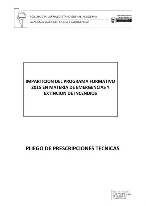 Pdf Pliego De Prescripciones Tecnicas En Materia De