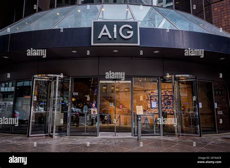 USA. 01st Mar, 2021. Main entrance to the American International Group ...