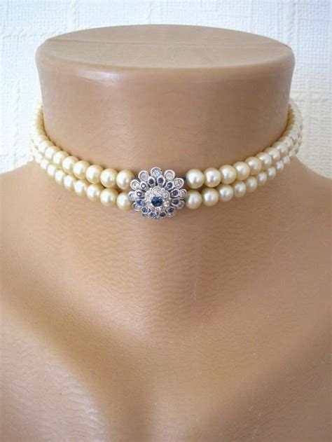 Vintage Attwood Sawyer Pearl Choker Montana Sapphire Jewelry Bridal