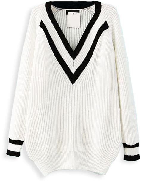 Choies White V Neck Long Sleeve Knit Sweater Long Sleeve Knit Long