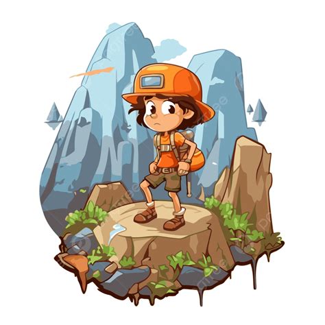 Adventurous Clipart Cartoon Boy Standing Near The Rock Vector