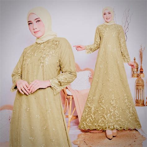 Jual Gamis Pesta Jumbo Gamis Brukat Tulle Bordir Mutiara Gamis Polos