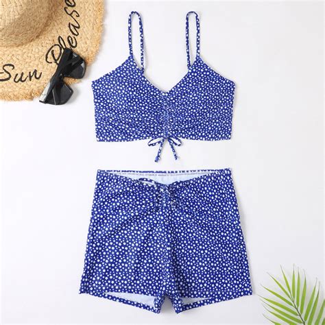 Tponi Modest Swimsuits For Women Two Piece Sets Elastic Blue Womens