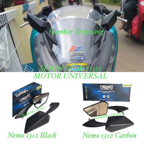 Spion Fairing Mini Segi Lima Kaca Cembung Nemo Carbon Dan Black