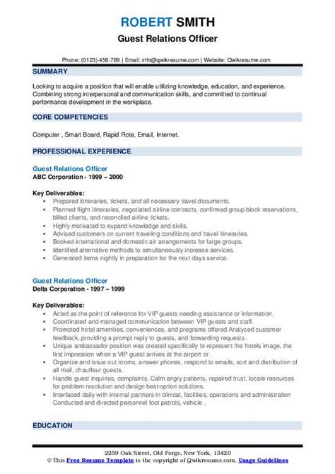 10 Guest Relations Officer Resume Samples And Templates For 2025