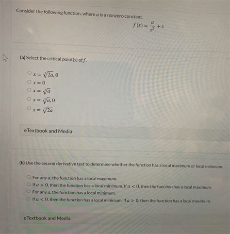 Solved Consider The Following Function Where A Is A Nonzero Chegg