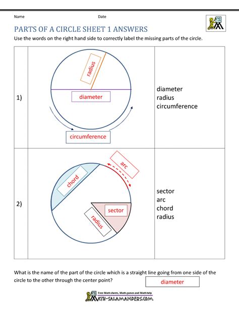 Parts Of A Circle Worksheet