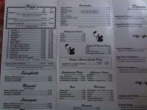 Menu At Filippis Pizza Grotto Temecula Pizzeria Temecula