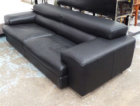 Roche Bobois Sofa Black Leather With Adjustable Headrest Raised On